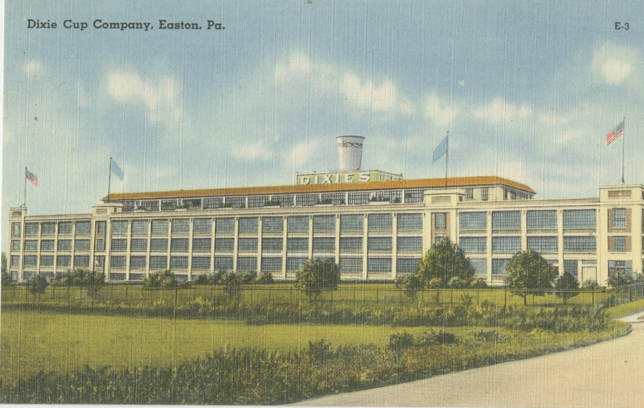 Vintage linen postcard of the Dixie Cup Company plant in Easton, Pennsylvania
