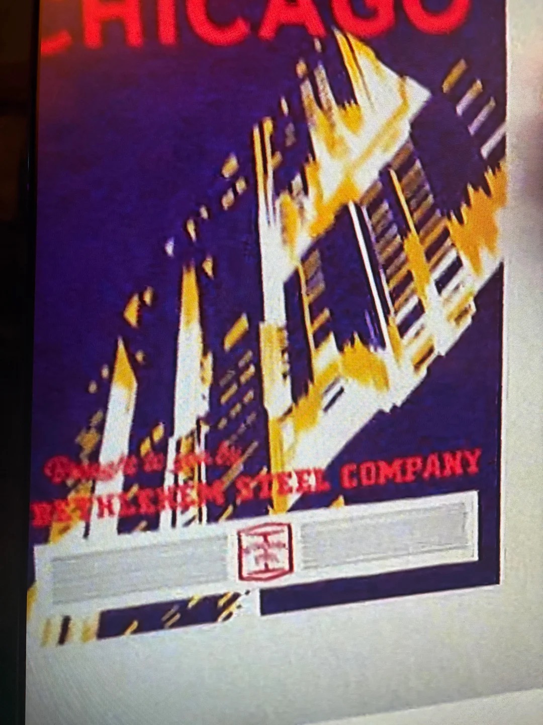 A Chicago campaign board reading Brought to you by Bethlehem Steel Company from the Mad Men episode New Amsterdam