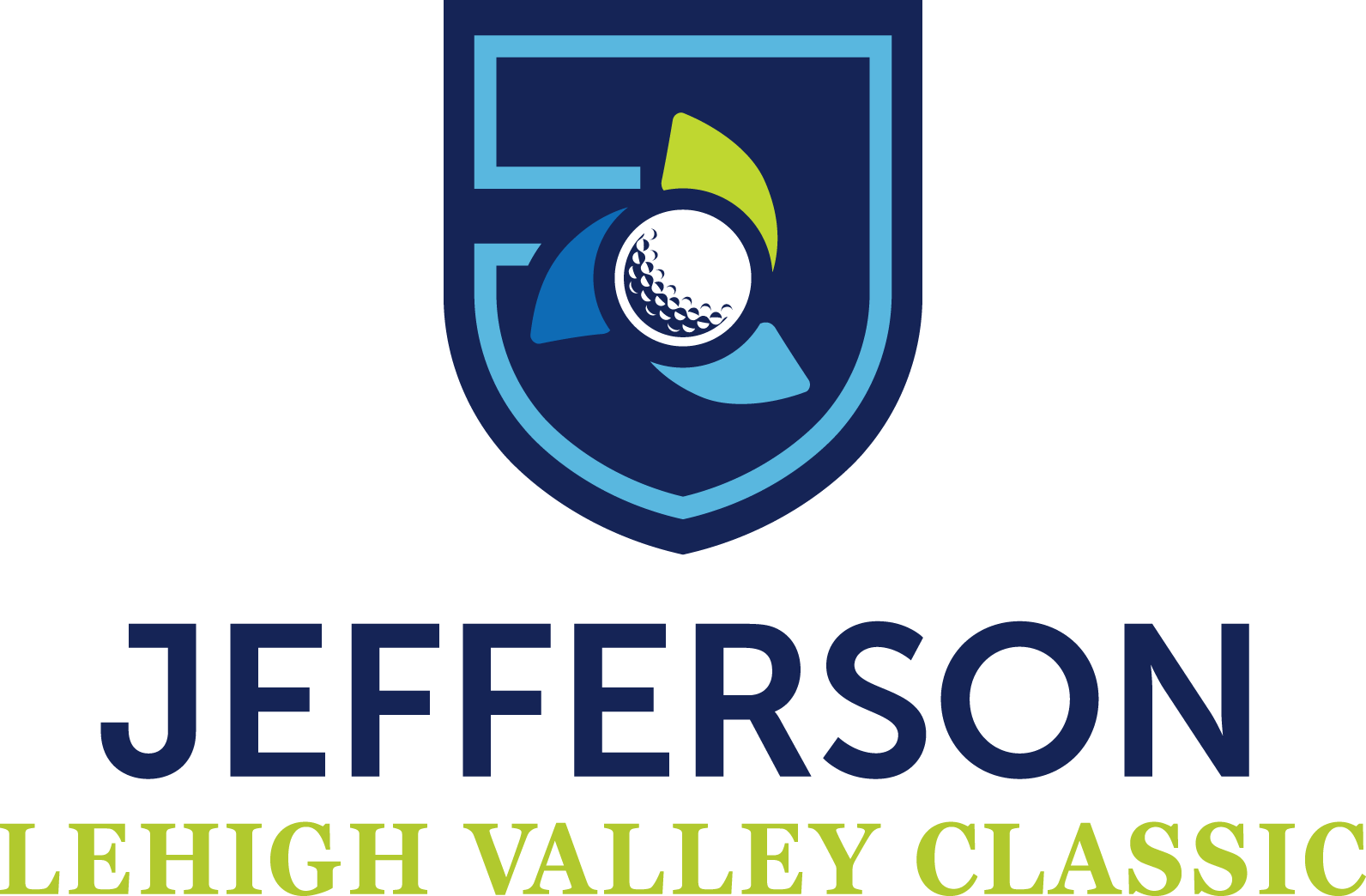 Logo for the Jefferson Lehigh Valley Classic, a shield with a golf ball above the tournament name